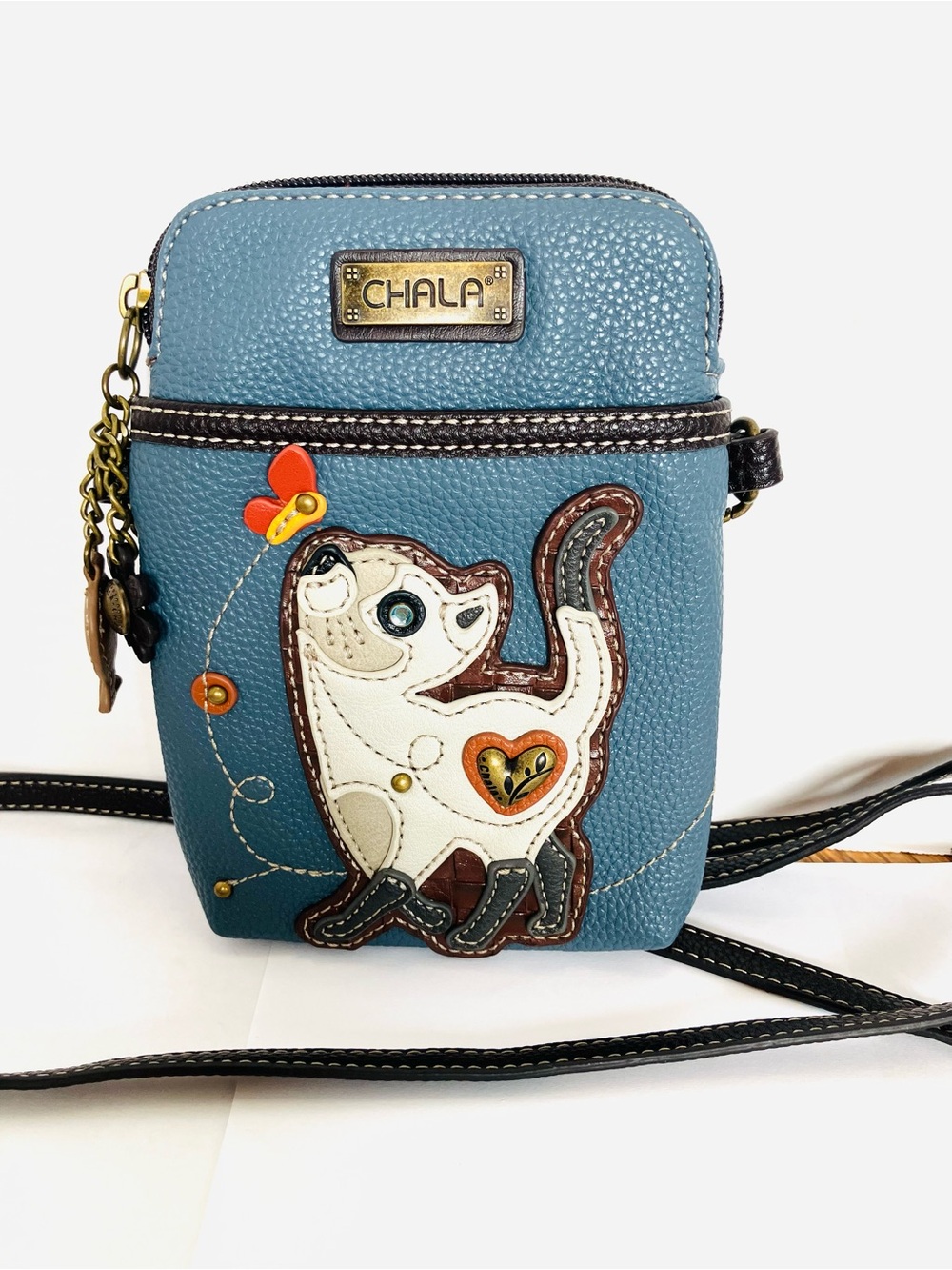 Chala Faux Leather Siamese Cat Print Women’s Crossbody Cell Phone Holder Bag